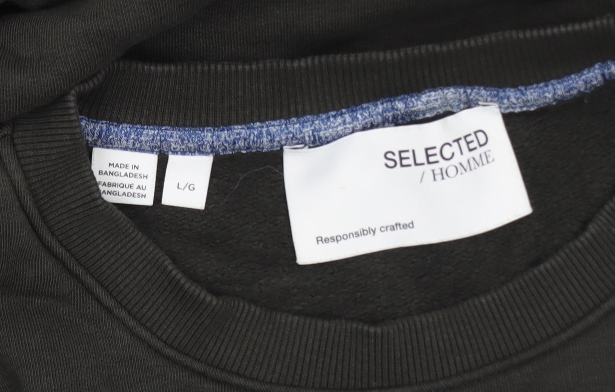 SELECTED HOMME Men's Black Crew Neck Sweatshirt Size L Classic Style