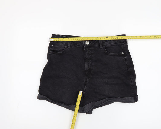 Primark Women Black Denim High Waist Shorts Size 14