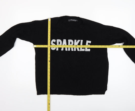 FB Sister Women’s Black 'Sparkle' Chunky Knit Pullover Jumper Size S