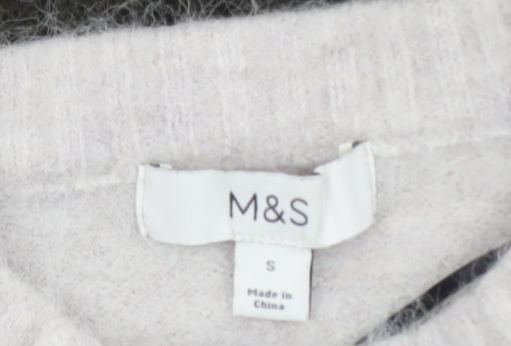 Marks and Spencer Women's Grey Striped Chunky Knit Wool Alpaca Jumper Size S