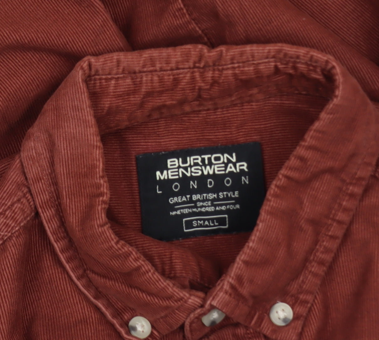 Burton Menswear Men's Brown Corduroy Button-Up Shirt Small