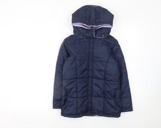 Additional front view of Adams girls’ blue hooded puffer jacket 8 years nylon mid-length coat