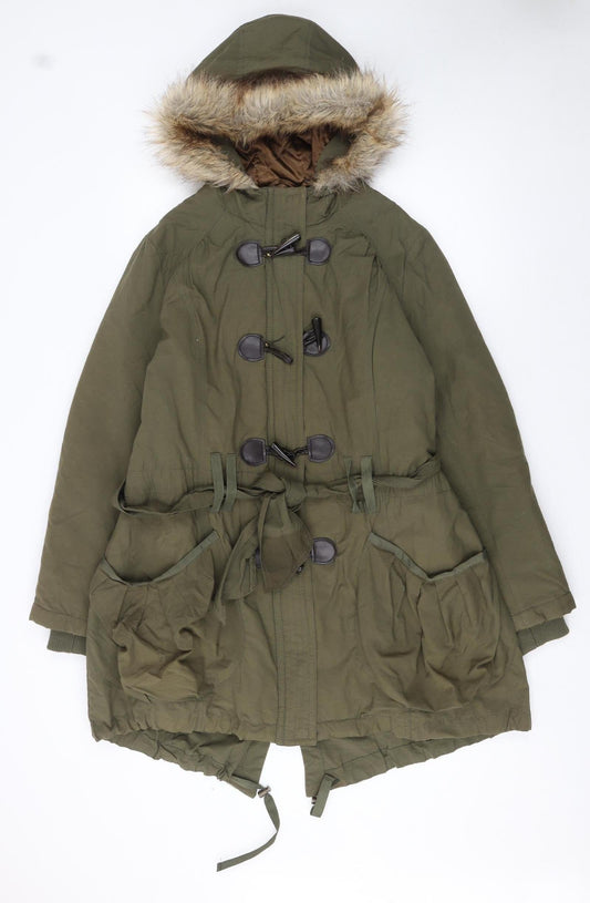 Womens UK Size 16 New Look Green Parka Coat