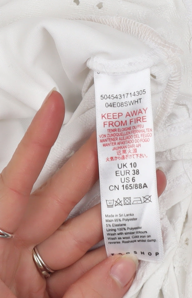 Womens UK Size 10 Topshop White Cropped Blouse