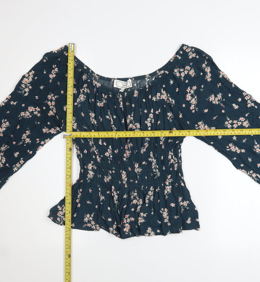 Womens UK Size L Hippie Rose Blue Peasant Blouse