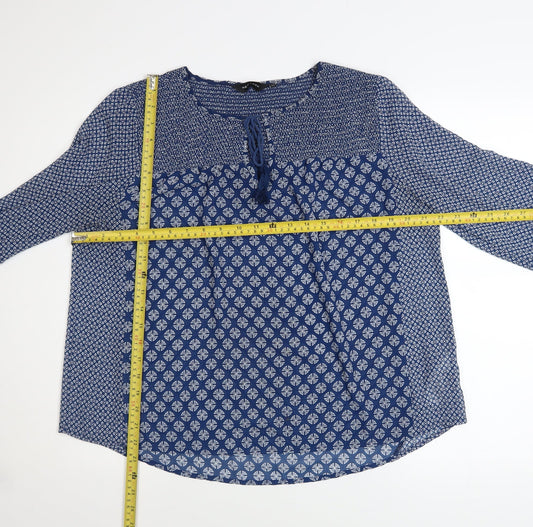 New Look Women’s Blue Geometric Long Sleeve Tunic Blouse Size 14