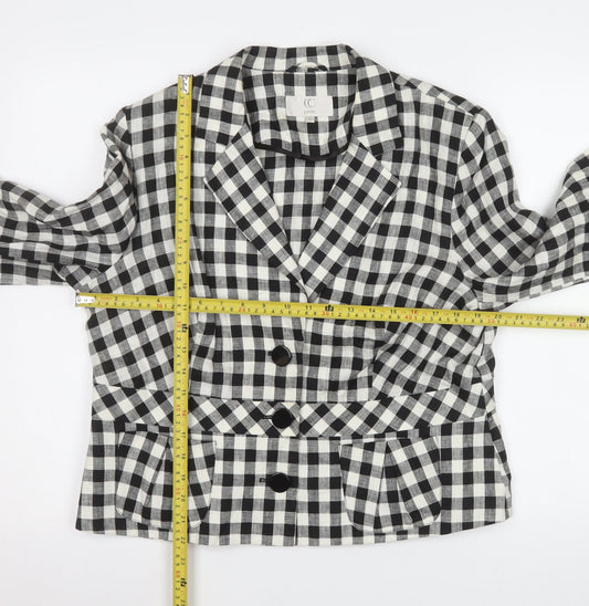CC Petite Black & White Check Linen Blazer Size 16 Petite