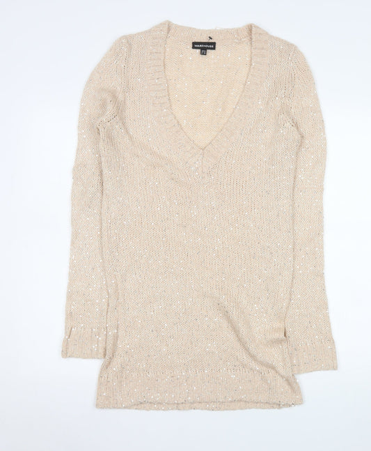 Womens UK Size 12 Warehouse Beige Pullover Jumper