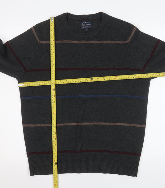 Howick Men's Grey Striped Cotton Crew Neck Jumper M