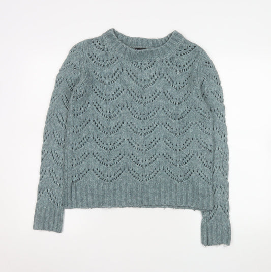 Pieces Women’s Green Open-Knit Crew Neck Pullover Jumper XS