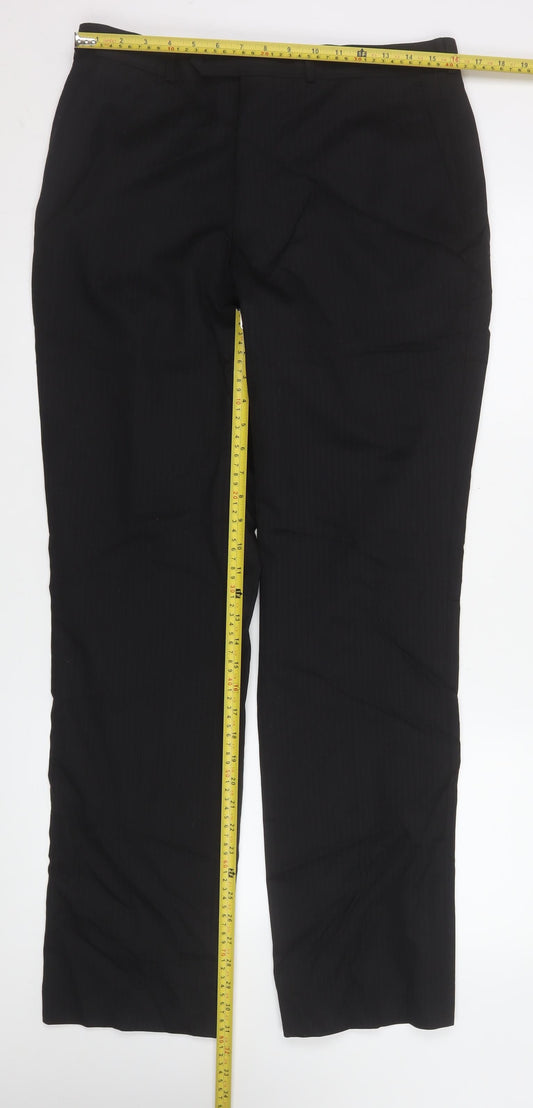 Next Men's Black Wool Blend 32L Formal Dress Trousers