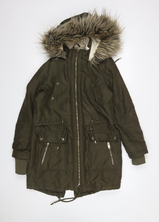 Womens UK Size 10 Peacocks Green Parka Coat