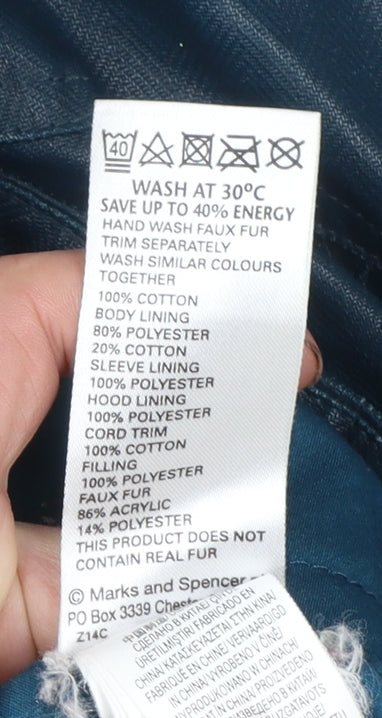 Womens UK Size 14 Marks and Spencer Blue Parka Coat