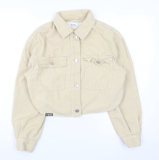 Bershka Womens Beige Corduroy Cropped Jacket XS