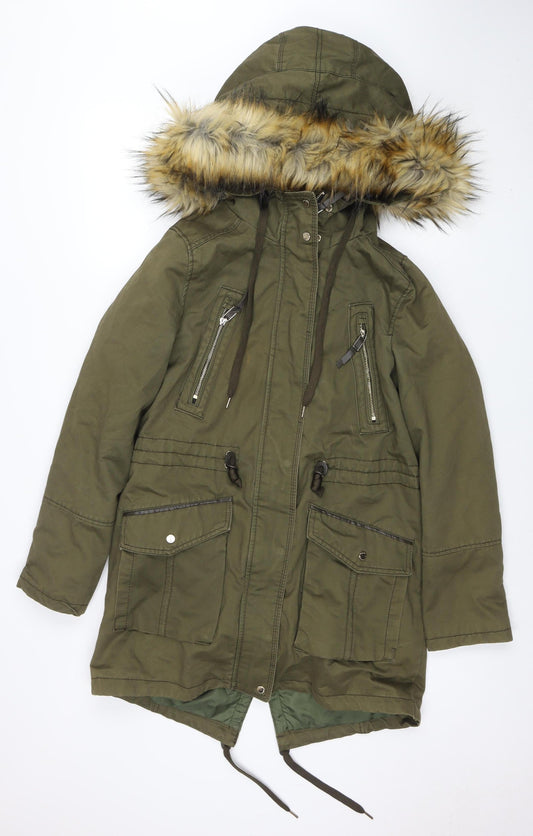 Womens UK Size 10 Bershka Green Parka Coat