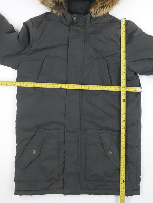FatFace Girls Grey 12-13 Years Hooded Faux Fur Trim Winter Parka Coat