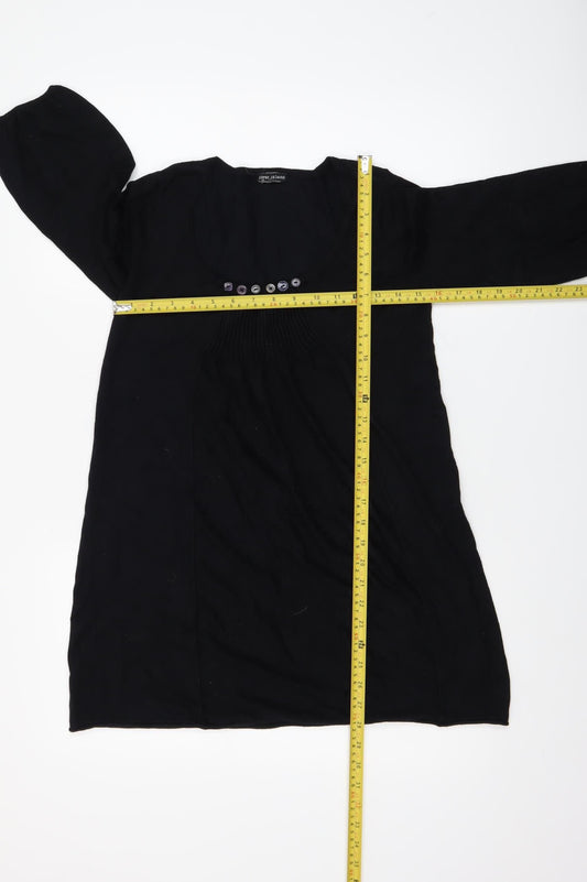 River Island Women’s Black Tunic Jumper Size 12 3/4 Sleeve Scoop Neck