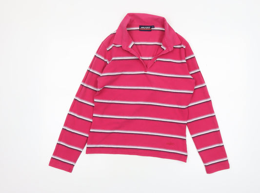 Musto Women's Pink Striped Long Sleeve Cotton Polo Shirt Size 14