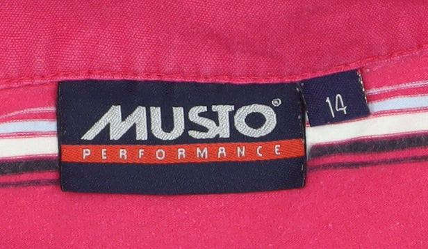 Additional view of Musto Women's Pink Striped Long Sleeve Cotton Polo Shirt, size 14
