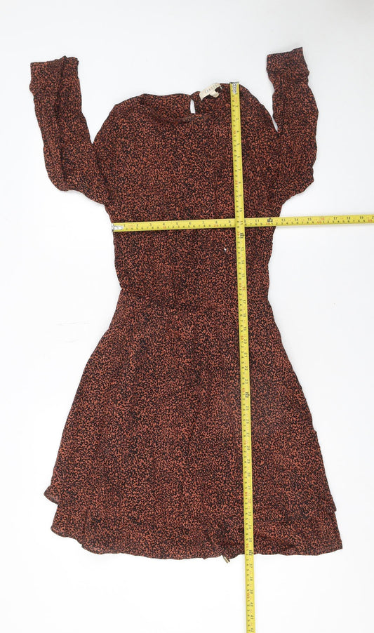 Oasis Women Brown Animal Print A-Line Belted Dress UK 8