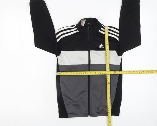 Adidas Boys Black Track Jacket 7-8 Years Full Zip Colourblock Sportswear