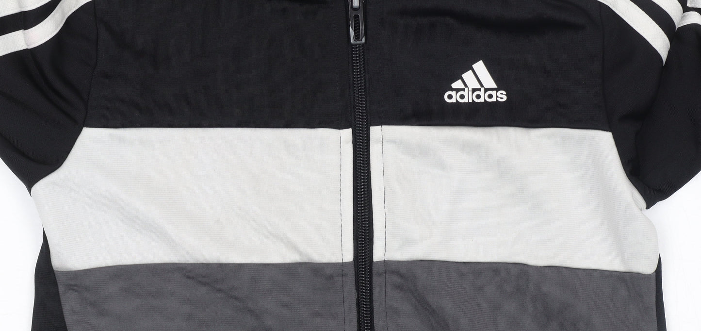 Adidas Boys Black Track Jacket 7-8 Years Full Zip Colourblock Sportswear