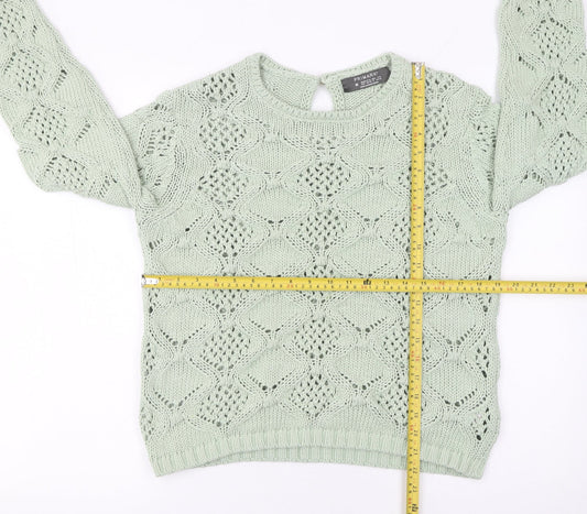 Primark Women’s Green Open-Knit Cotton Blend Jumper Size 12
