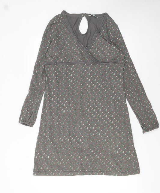 FatFace Women Grey Polka Dot Knee Length V-Neck Shift Dress Size 14