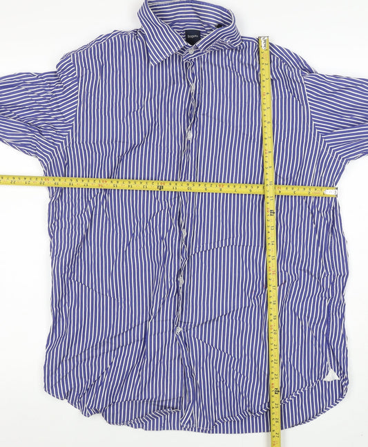 Bagutta Men's Blue Striped Cotton Long Sleeve Button-Up Shirt Size 16