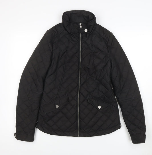 Next Women's Black Quilted Mid-Length Jacket Size 8 Shower Resistant
