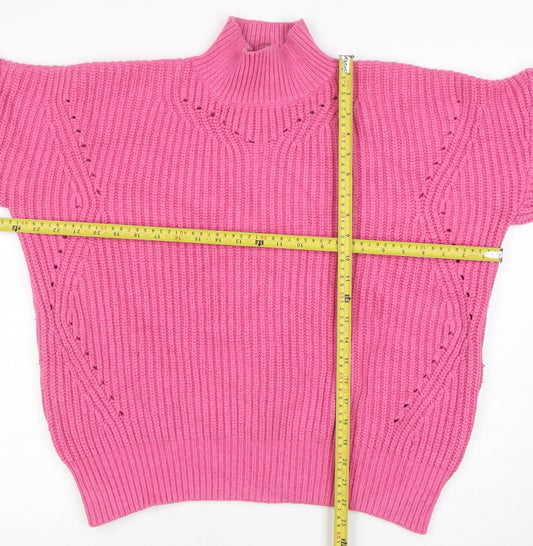 V by Very Women Pink Rib Knit Mock Neck Pullover Jumper Size 14