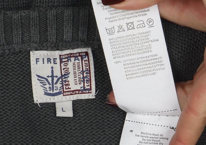 Mens UK Size L Firetrap Grey Pullover Jumper