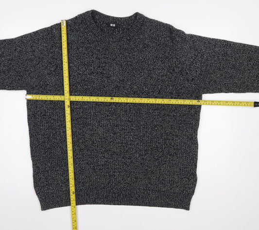 Uniqlo Men’s Grey Chunky-Knit Cotton Blend Crew Neck Jumper L