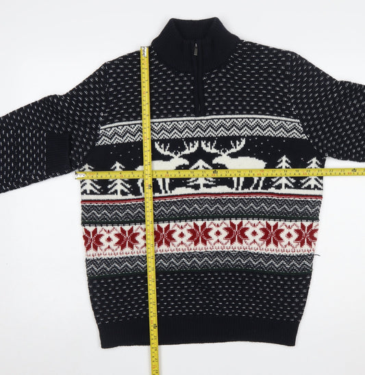 Next Men’s Black Fair Isle 1/4 Zip Christmas Jumper M