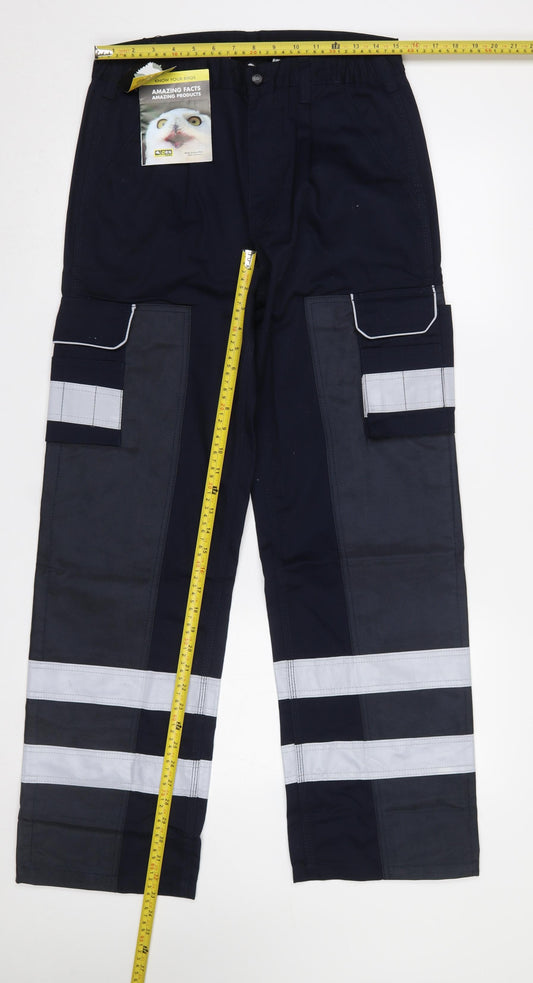 ORN Mens Navy Cargo Workwear Trousers Size 32R Reflective Polyester Cotton