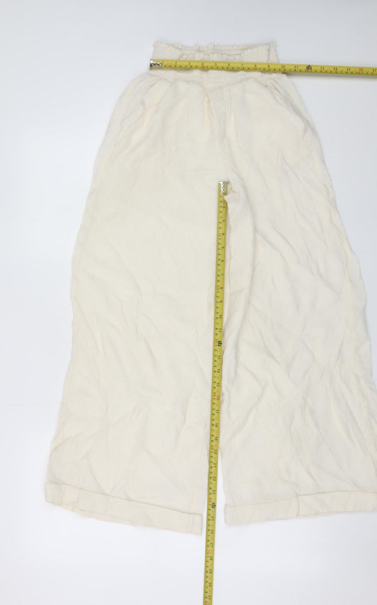 Womens UK Size 20 H&M Relaxed Fit Wide-Leg Ivory Trousers