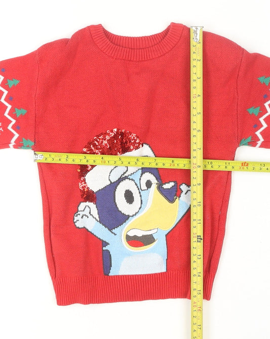 Nutmeg Boys Red Bluey Christmas Jumper 4-5 Years Cotton Pullover