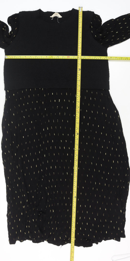 FatFace Women’s Black Metallic Jumper Dress Size 16 Long Sleeve Midi