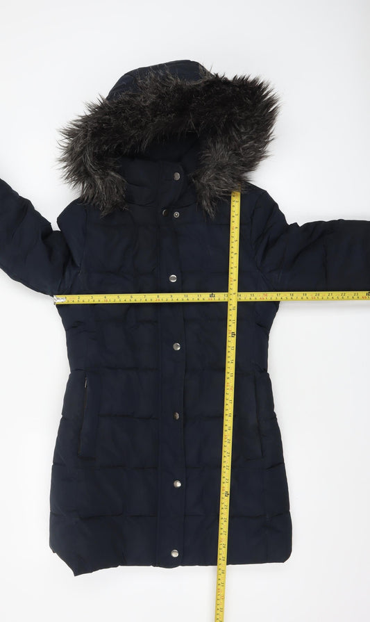 Jack Wills Women's Blue Faux Fur Hooded Puffer Coat Size 8