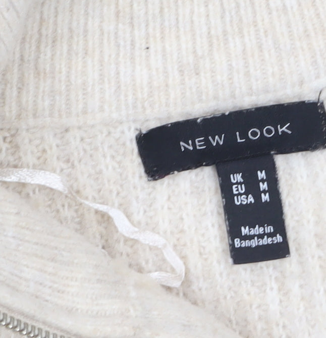Womens UK Size M New Look Beige Full Zip Jumper