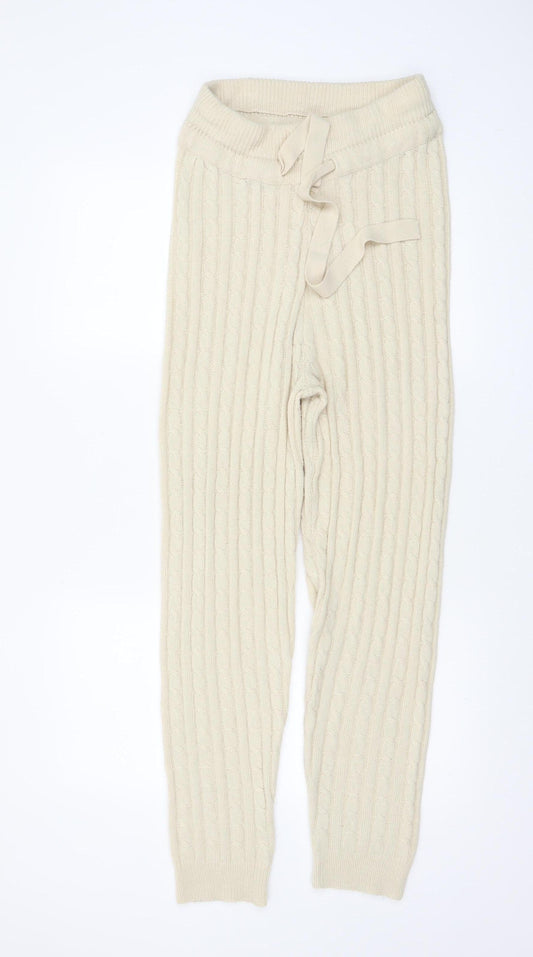 Misspap Women’s Beige Cable Knit Drawstring Jogger Trousers M