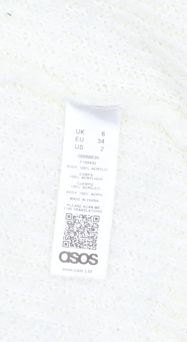 Brand and care label for ASOS Women Ivory Chunky Knit Open Front Cardigan UK 6