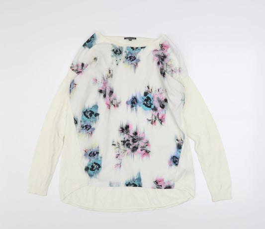 Warehouse Women Ivory Floral Front Pullover Jumper UK 12