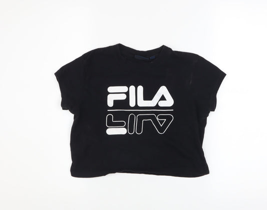Womens UK Size XS FILA Black Cropped T-Shirt