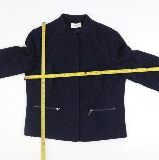 Marks and Spencer Women Blue Size 14 Lined Tweed Zip Jacket