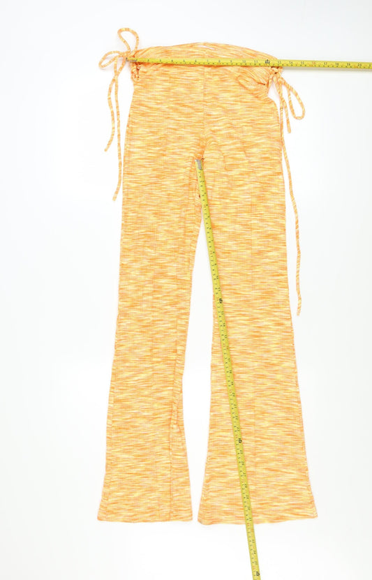 Bershka Womens Orange Flared Jersey Trousers Size 8