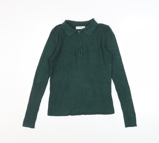 Womens UK Size 14 Mango Green Henley Jumper