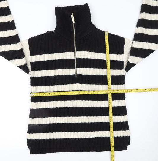 NEXT Girls Black & Ivory Striped 1/2 Zip Ribbed Jumper 15 Years