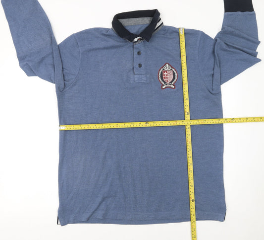 Avenue Men's Blue Long Sleeve Polo Shirt Size L Cotton Blend