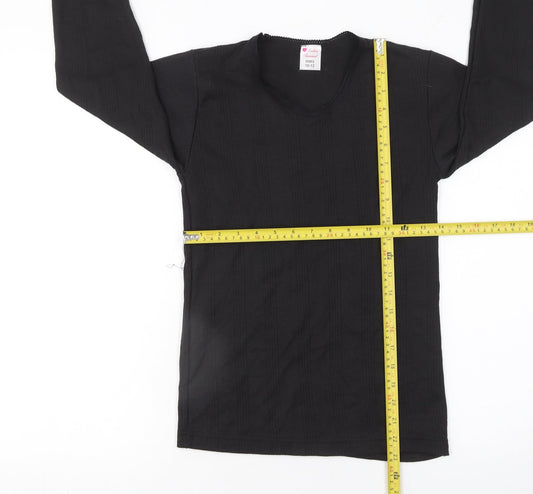 Girls UK Size 10-12 Years Ladies Thermal Black Basic T-Shirt
